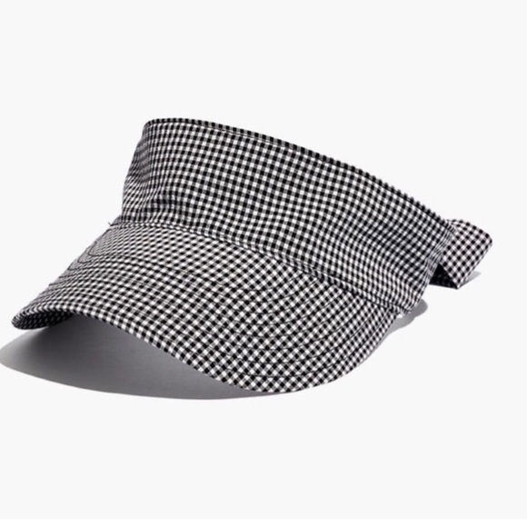 Madewell Accessories - Madewell Black + White Gingham Checkered Tie Back Visor Hat S/M